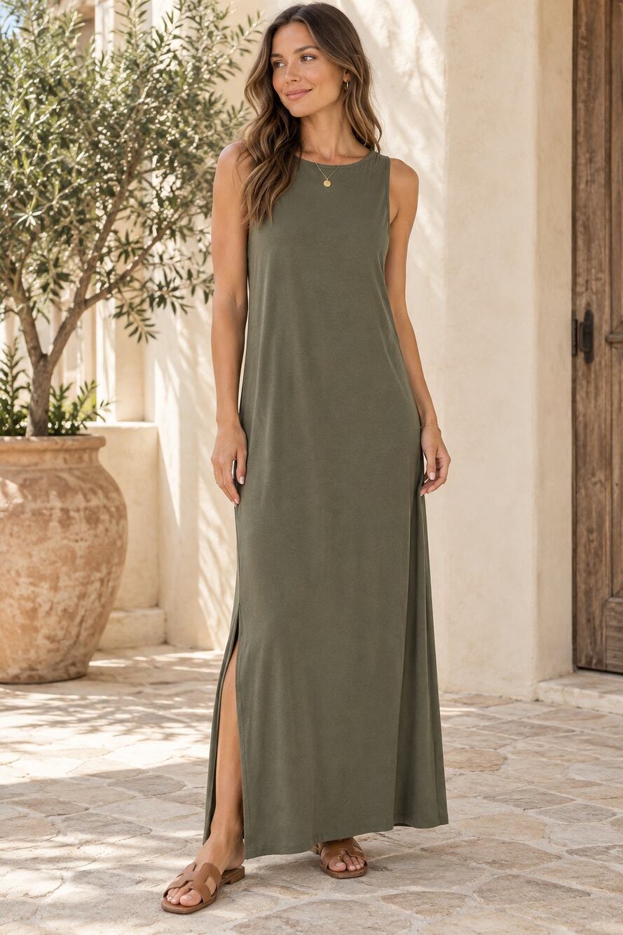 Tommy Bahama Olive Green Sleeveless Maxi Dress XL